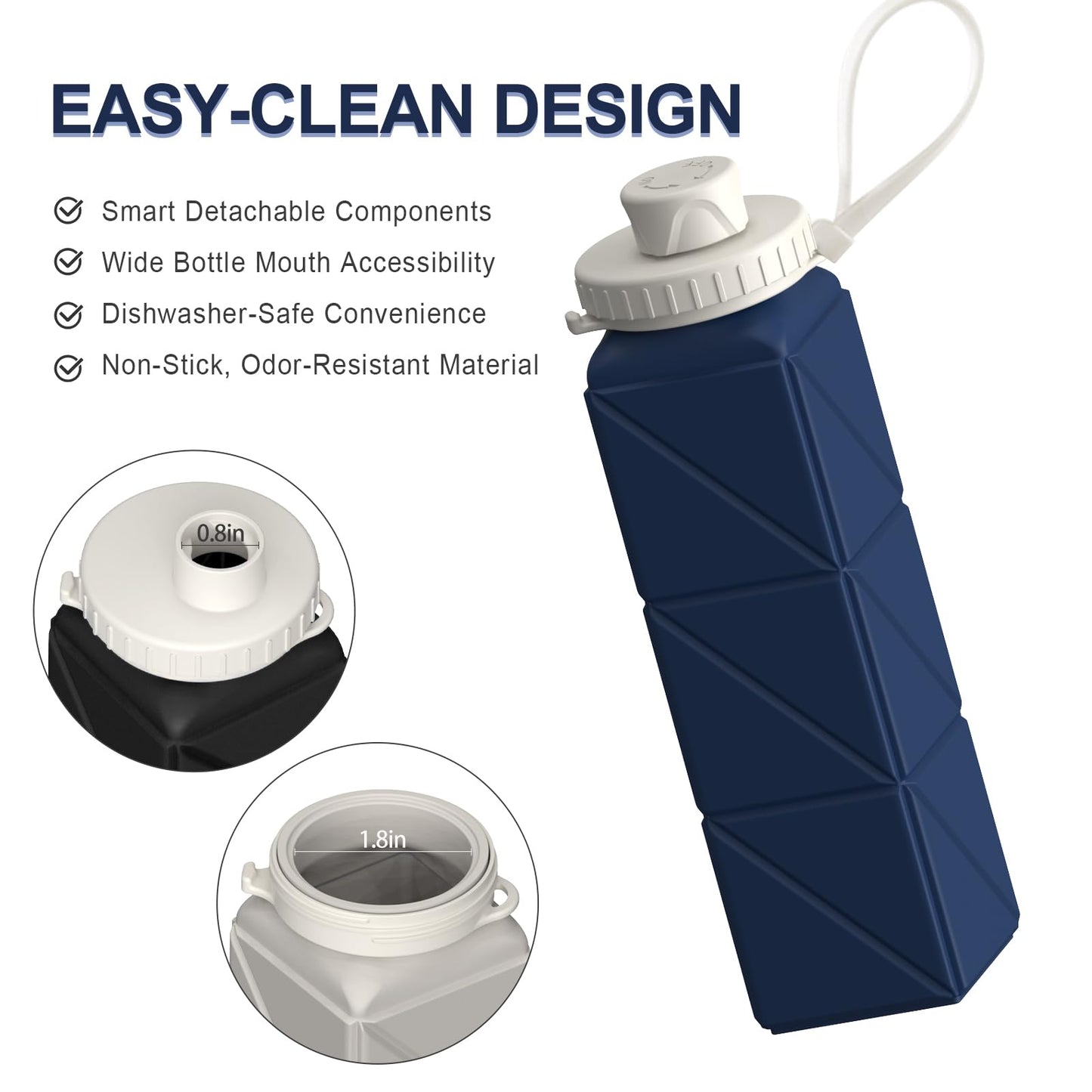 BEAUTAIL Collapsible Water Bottles, Silicone Foldable Portable Water Bottle 610ml, Lightweight Reusable Leakproof for Travel Hiking Sports Outdoor, 5 Pack (Starlight+Pink+Blue+Dark Blue+Black)