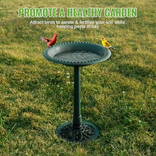 Backyard Expressions Outdoor Garden Bird Bath - Green - Weather Resistant Polyresin - 27 Inch