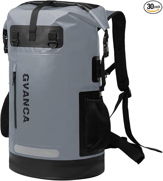 Waterproof Roll Top Kayak Dry Backpack, Floating Outdoor Dry Sack Boating Sailing Canoeing Rafting Fishing Camping 35L Grey