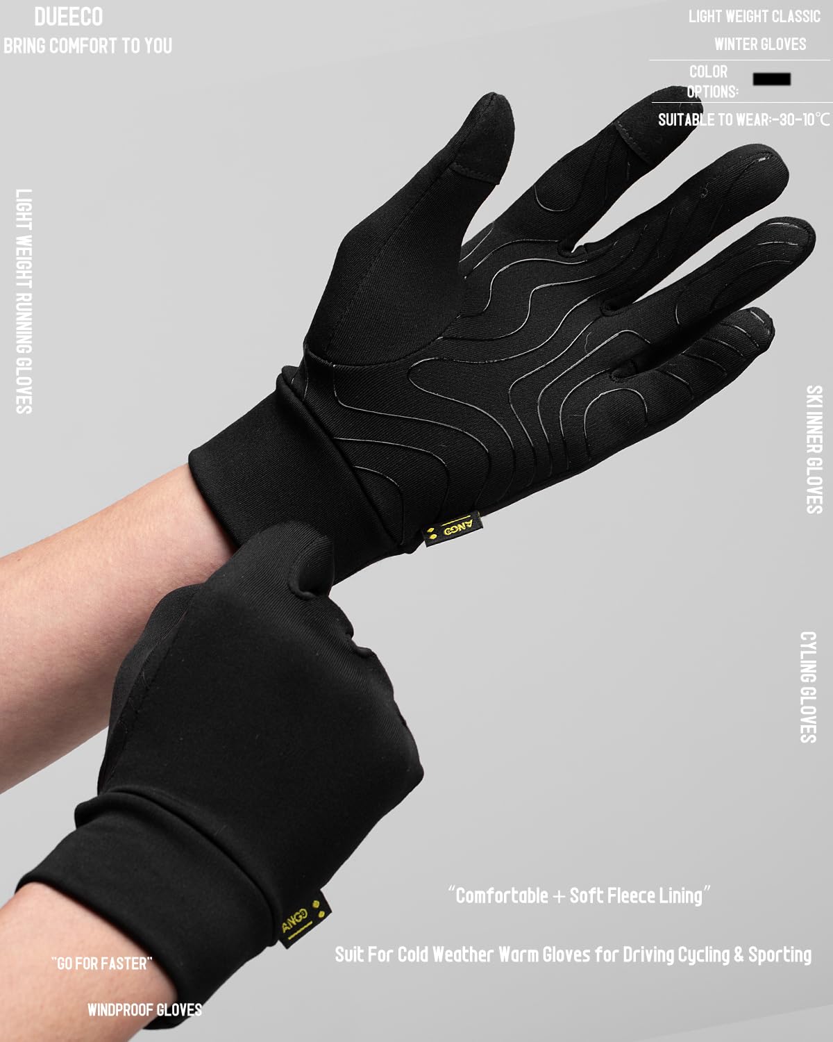 DUEECO Winter Gloves Men Women Touch Screen Driving Gloves Windproof Anti Slip Heated Glove Hands Warm Thermal Gloves for Hiking Driving Running Bike Cycling (Large)