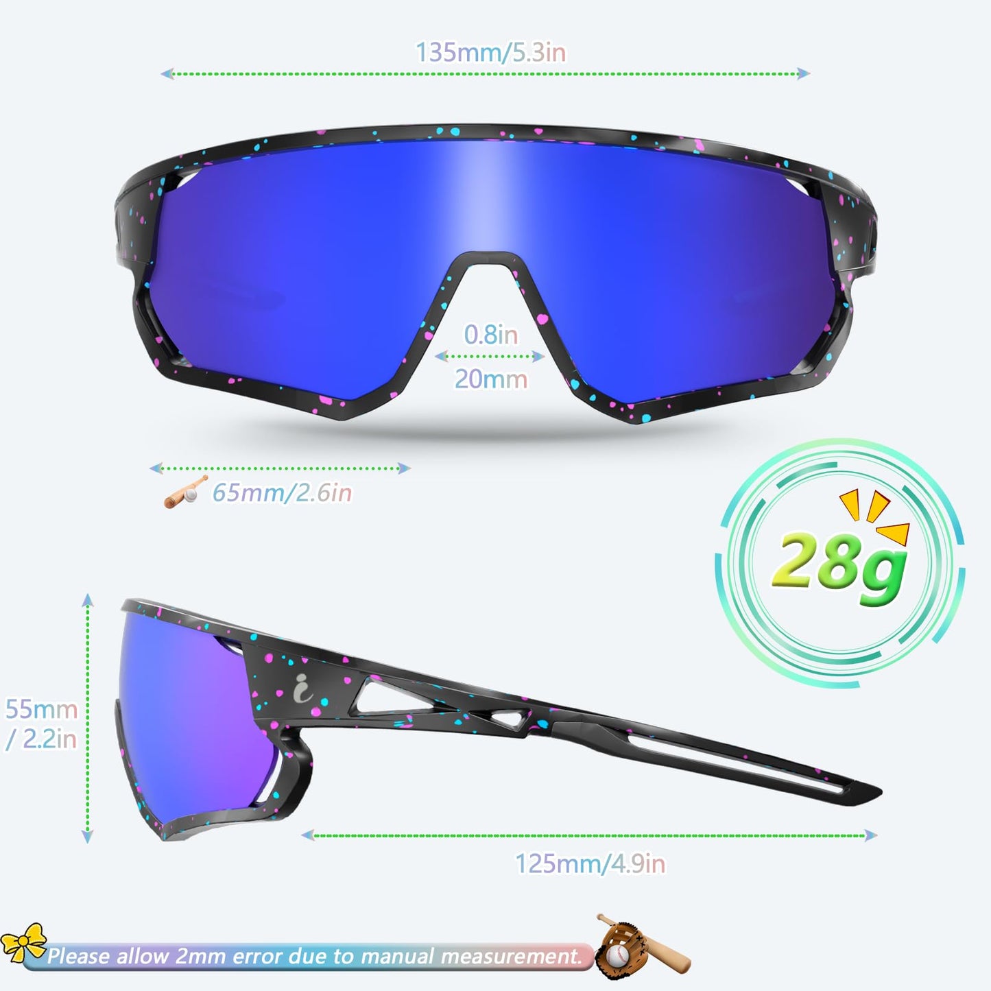 IKTOD Kids Sunglasses Youth Baseball Sunglasses for 8-12-14 Boys Girls,UV Polarized Sports Cycling Skiing for Men Women-K007 (KS-09)