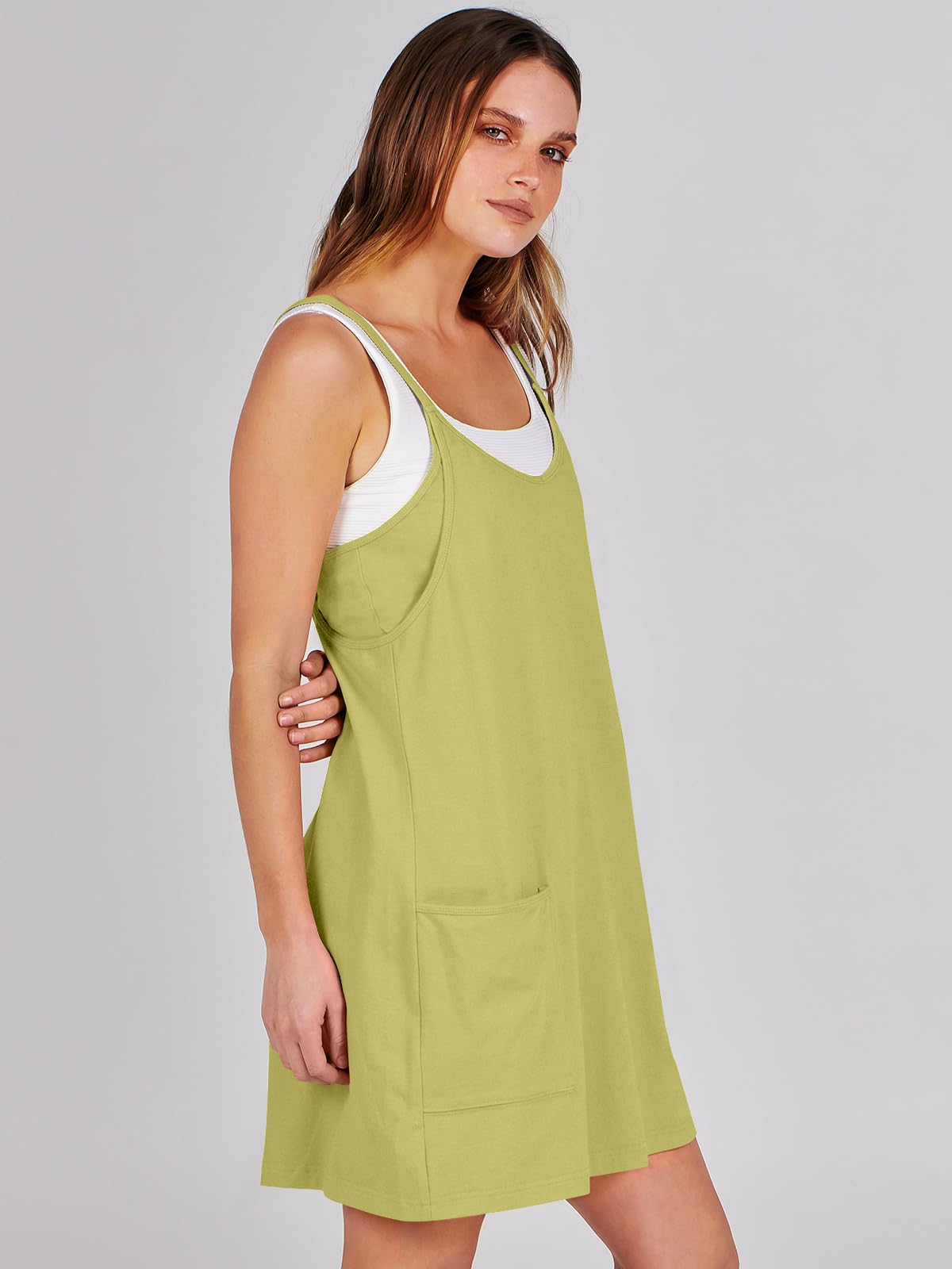 ANRABESS Women Summer Mini Romper Dress Workout Tennis Active Sports Athleisure Outfits Built in Shorts Trendy Vacation Light Green X-Smal