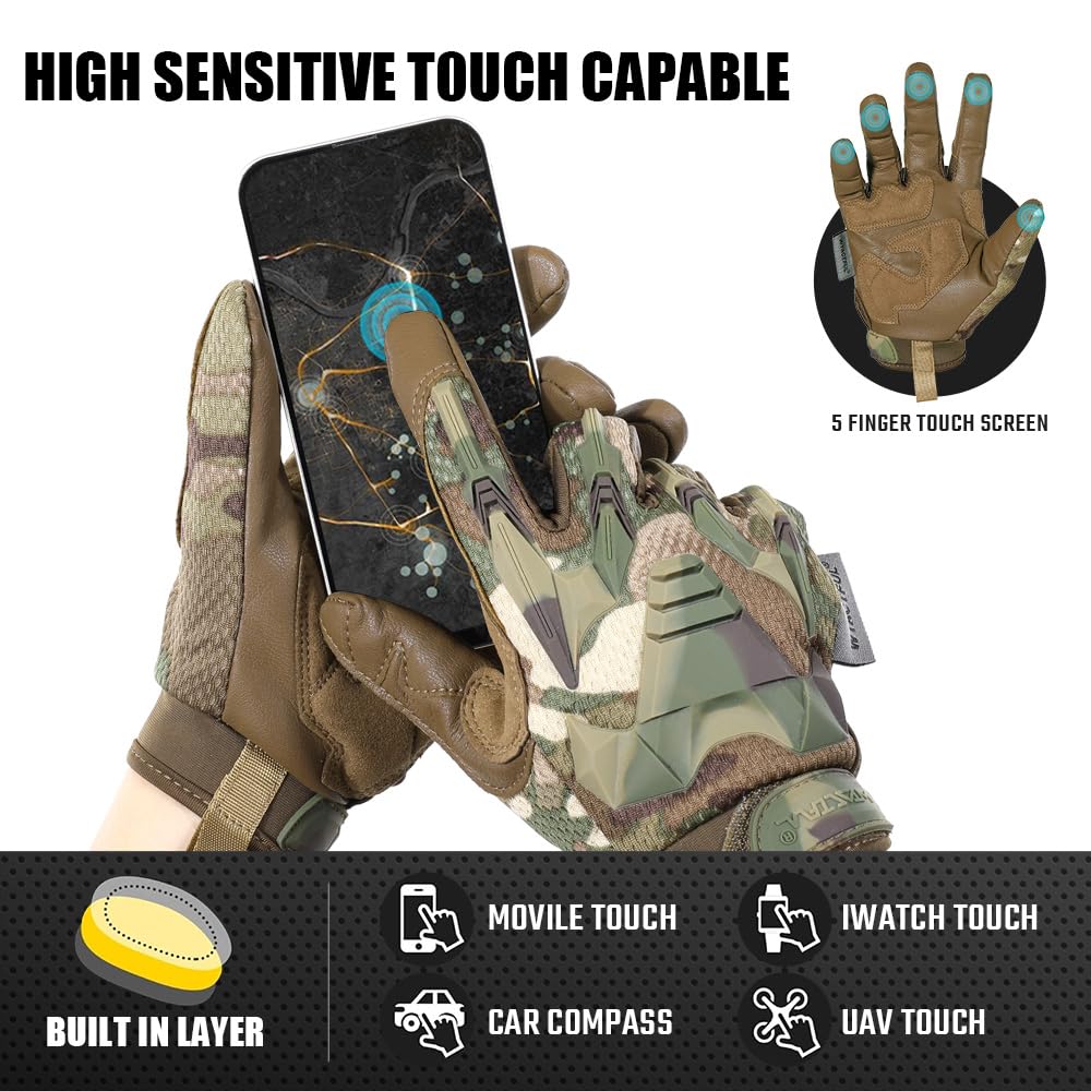 WTACTFUL Touch Screen Gloves for Men Airsoft Paintball Riding Driving Hunting Hiking Motorbike Mountain Bike MTB Work Outdoor Full Finger Gloves Camo S
