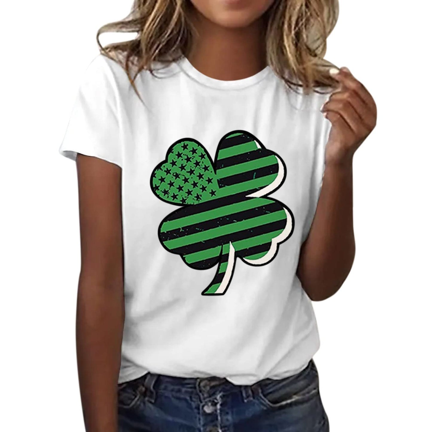 Aniywn Women's St Patricks Day Casual Short Sleeve T-Shirt Round Neck Graphic Print Tee Top Blouse