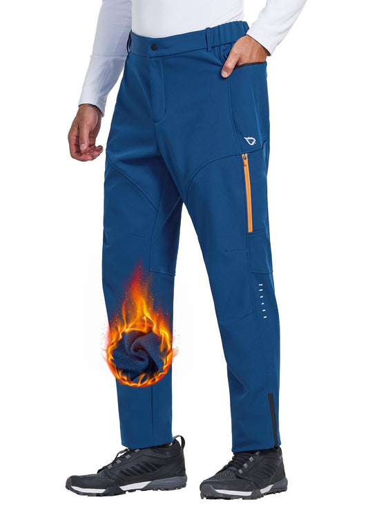 BALEAF Men's Winter Cycling Pants Thermal Mountain Bike Pants Water Resistant Cold Weather Hiking Running Bicycle Outdoor Blue 2XL