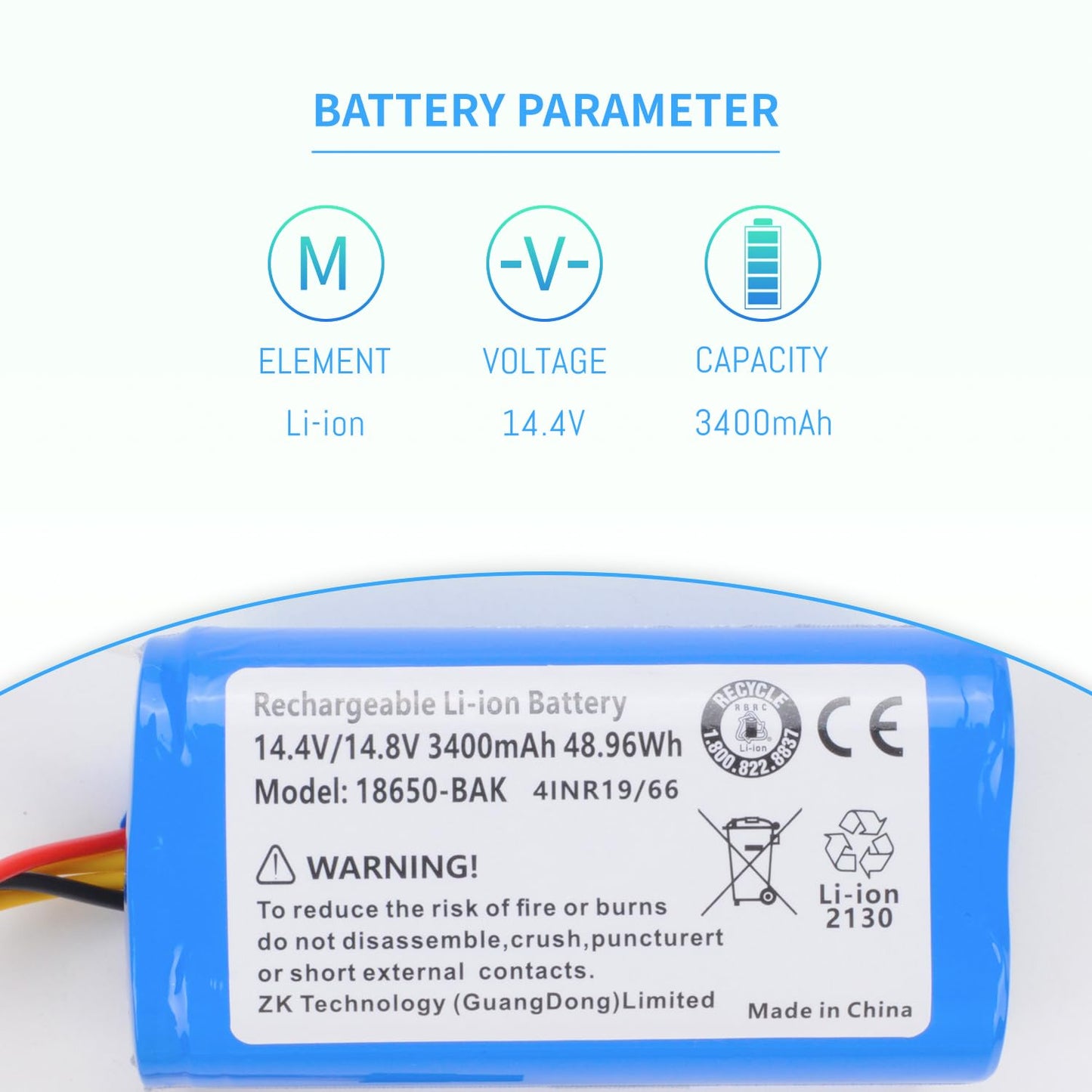ANCBD P10 Replacement Vacuum Robot Battery for AIRROBO Vacuum Cleaner 14.4V 3400mAh