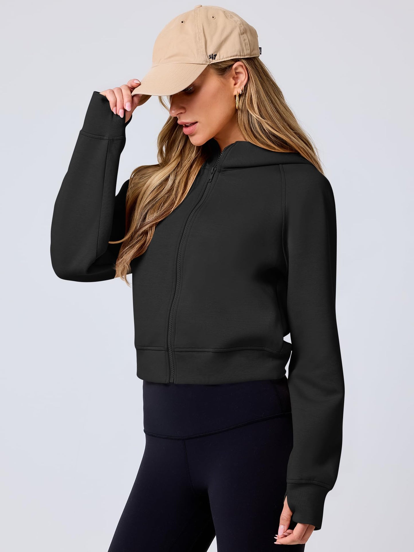 ANRABESS Womens Zip Up Hoodies Cropped Sweatshirts Fleece Jackets Fall Outfits Casual Hooded Y2k Tops Winter Clothes 2024 Black Small