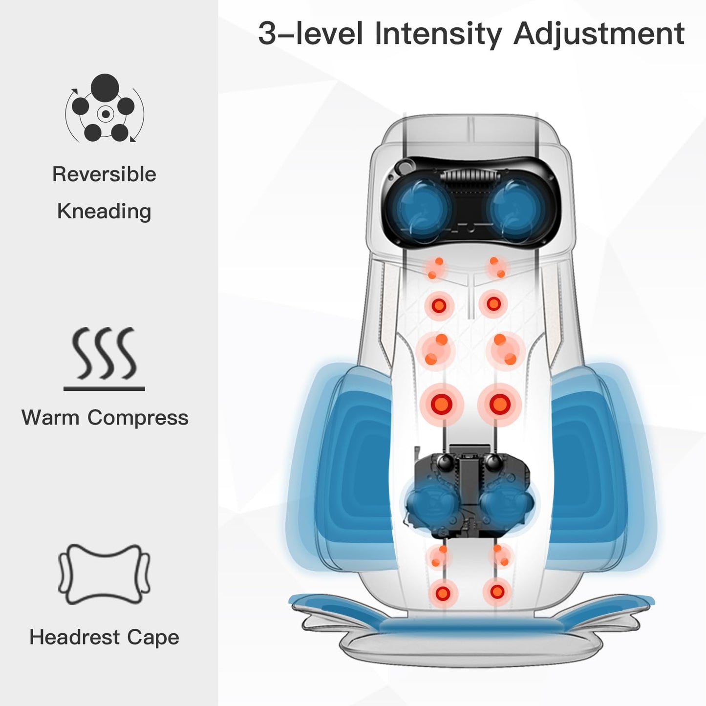 CLORIS Neck Back Massager with Heat, Automatic Adjustable Neckrest, 3D Shiatsu Compress & Rolling Massage Chair Pad for Full Body Relaxation, Home Office Chair Use, Gift for Family & Friends Blue