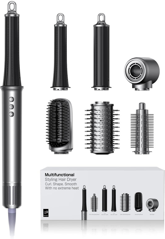 All-in-One Hair Dryer Brush & Auto Air Curler - 160000 RPM High-Speed Styler - Reduces Heat Damage & Frizz Hair Curling Iron - Ionic Blow Dryer Brush for All Types (Nickel)