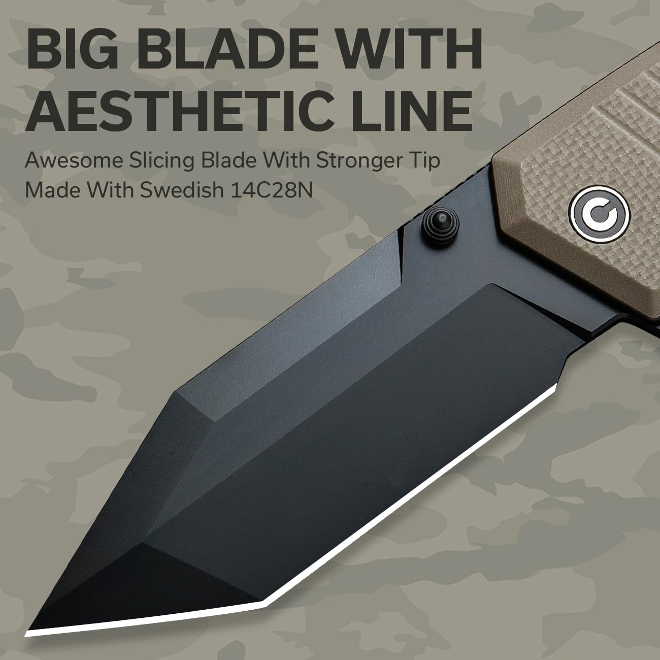 CIVIVI Pocket Knife for EDC, Bhaltair Tanto Folding Knife, 3.98'' 14C28N Blade G10 Handle, Liner Lock Knife for Men Outdoor C23024-2