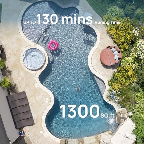 Cordless Robotic Pool Cleaner for Above Ground Pools, 130-Mins Runtime Pool Vacuum with Self-Parking & 1300 Sq. Ft Coverage, Powerful Suction & 6600mAh Battery for Longer Lifespan (White&Blue)