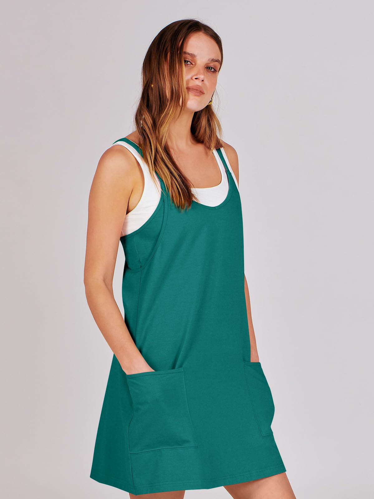 ANRABESS Women Summer Mini Romper Dress Workout Tennis Active Sports Athleisure Outfits built in Shorts Trendy Vacation Teal Large