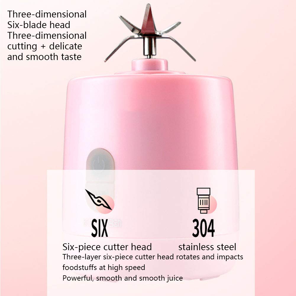CGKs6anmU Blender Smoothies Smoothie Maker Blender Mini Laptop with Portable Tritan Bottles 300 Ml 6 Blades of Stainless Steel 5W 18000 Revolutions/Min No BPA Blender Smoothie Maker Pink