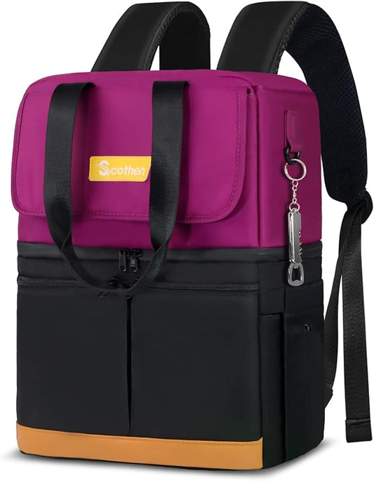 Backpack Cooler with Double Decker & 12 Ice Packs- Keeps 36 Cans Cold for Up to 24 Hours- Waterproof & Leak Proof Insulated Cooler Backpack- Stylish Cooler Bookbag for Women Travel Work Beach