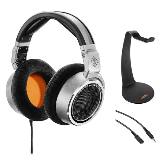 Neumann NDH 30 Dynamic Reference-Class Open-Back Studio Headphone Bundle with Auray HPDS-B Desktop Headphone Stand & 3.5mm Mini to Mini Cables, Black
