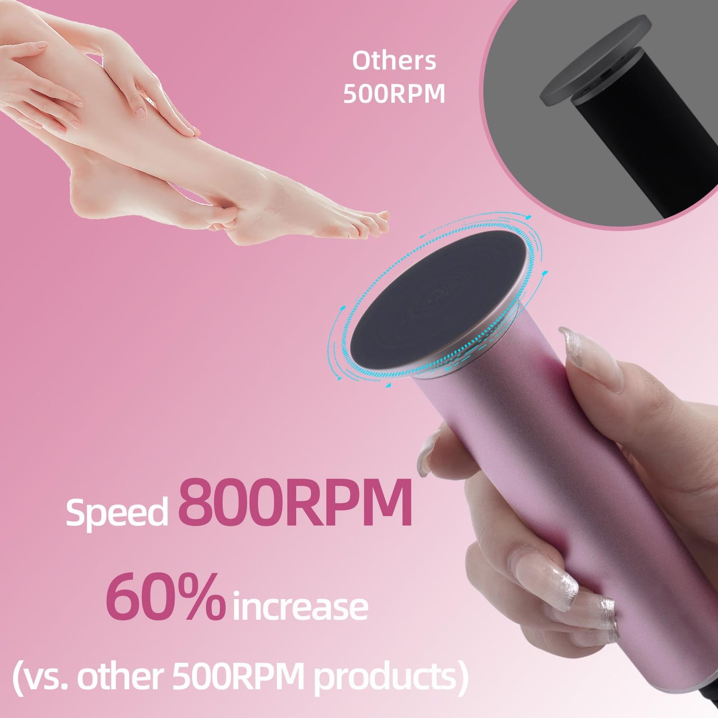 AprElm 4.8IN Longer Electric Foot Callus Remover, Professional Aluminum Callus Remover for Feet with 80pcs Sandpaper Discs, Stepless Speed Control Pedicure Tools for Dead Skin Calluses (Dark Black)
