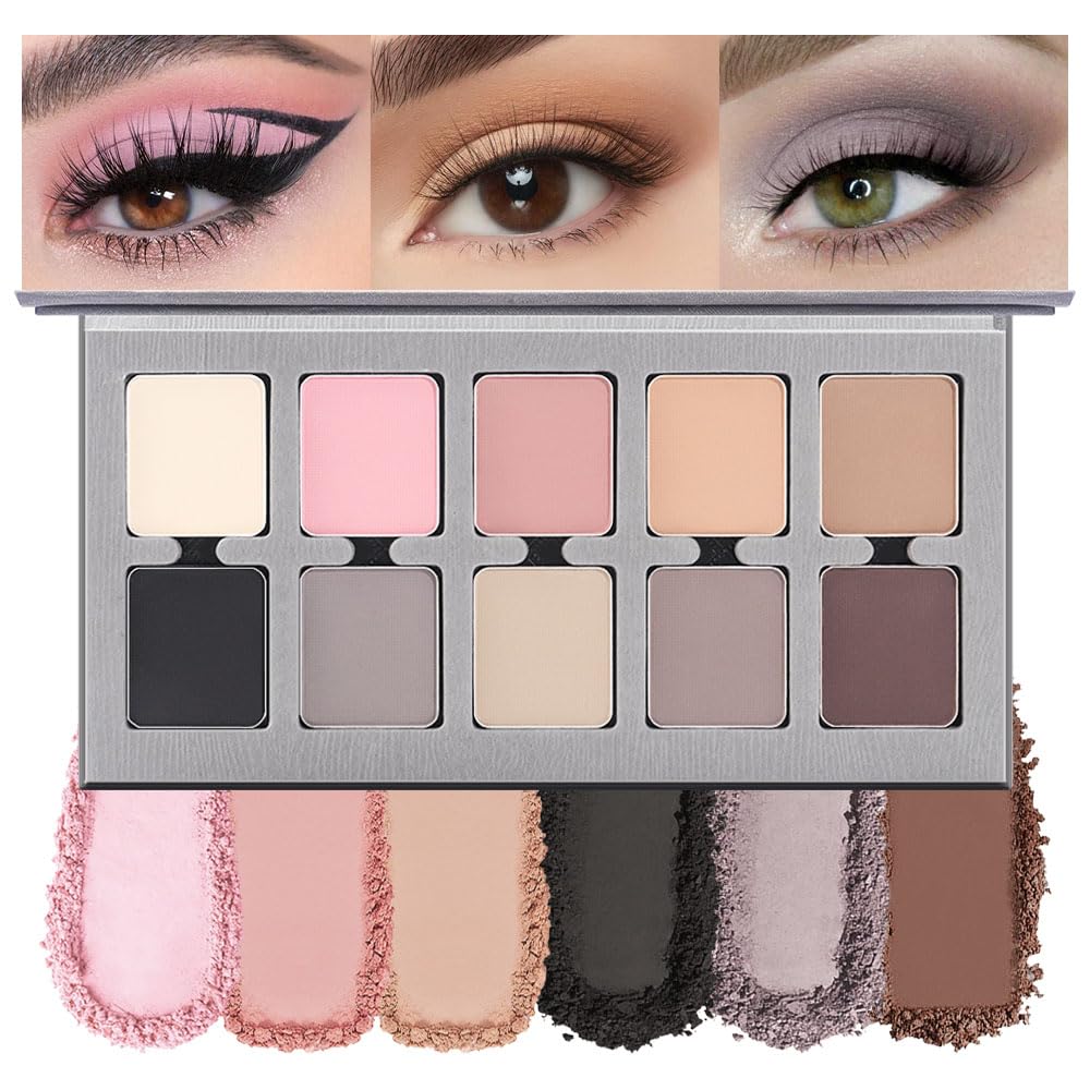 10 Colors Nude Brown Pink Matte Shimmer Eyeshadow Palette for Eye Makeup,High Pigmented Tan Black Eye Shadow Primers Powder Palet de sombras de ojos