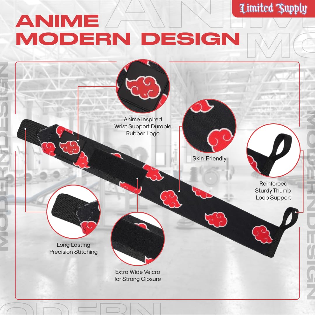 Anime Wrist Wraps Lifting Straps 24" for Men and Women - 1 Pair Each, Gym Accessories Support Weightlifting, Powerlifting, Strength Training, and Improve Workout