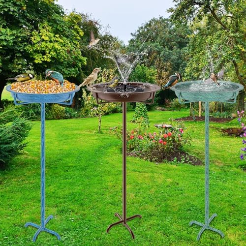 Metal Bird Bath for Outside, 36.2" Height Birdbath Bowl Standing Bird Feeders for Outdoors with 4 Prongs Base Stake, Freestanding Birdfeeders for Garden Yard Lawn Decor (Brown)