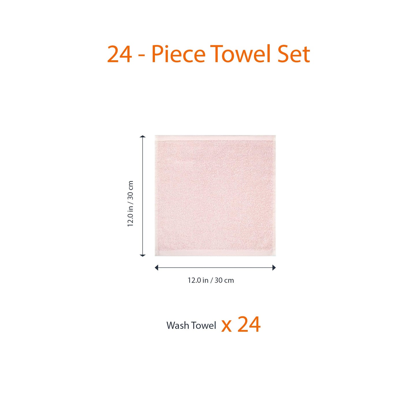 Amazon Basics face Towels for bathroom, 100% Cotton Extra Absorbent washcloth , Fast Drying - salon towel - 24 Pack Petal Pink (12 x 12 inches)