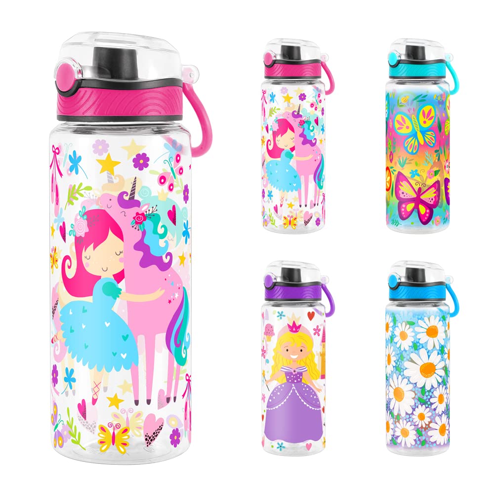 Cute Water Bottle for School Kids Girls, BPA FREE Tritan & Leak Proof & Easy Clean & Carry Handle, 23oz/ 680ml - Girl & Unicorn