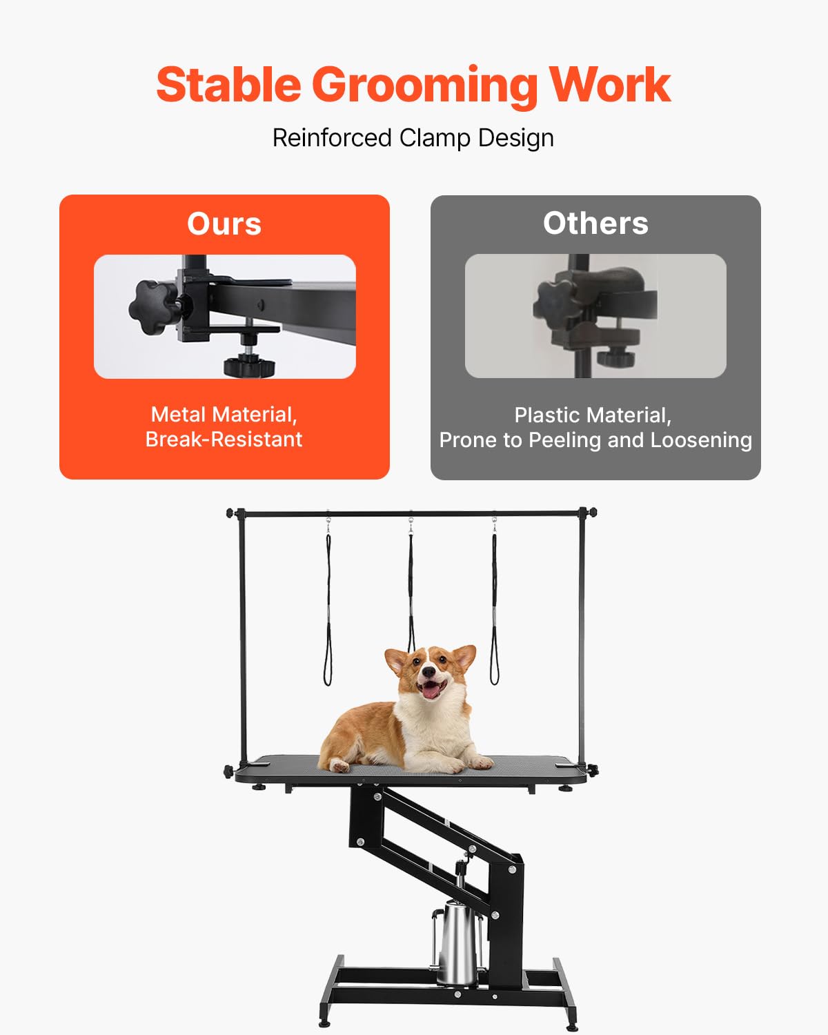 VEVOR Hydraulic Pet Grooming Table, 400LBS Static Load Capacity, 42.5 x 24 Inch Dog Grooming Station with Anti-Slip Tabletop and Dual Height Adjustable Arms with Clamps, for Medium and Small Dogs