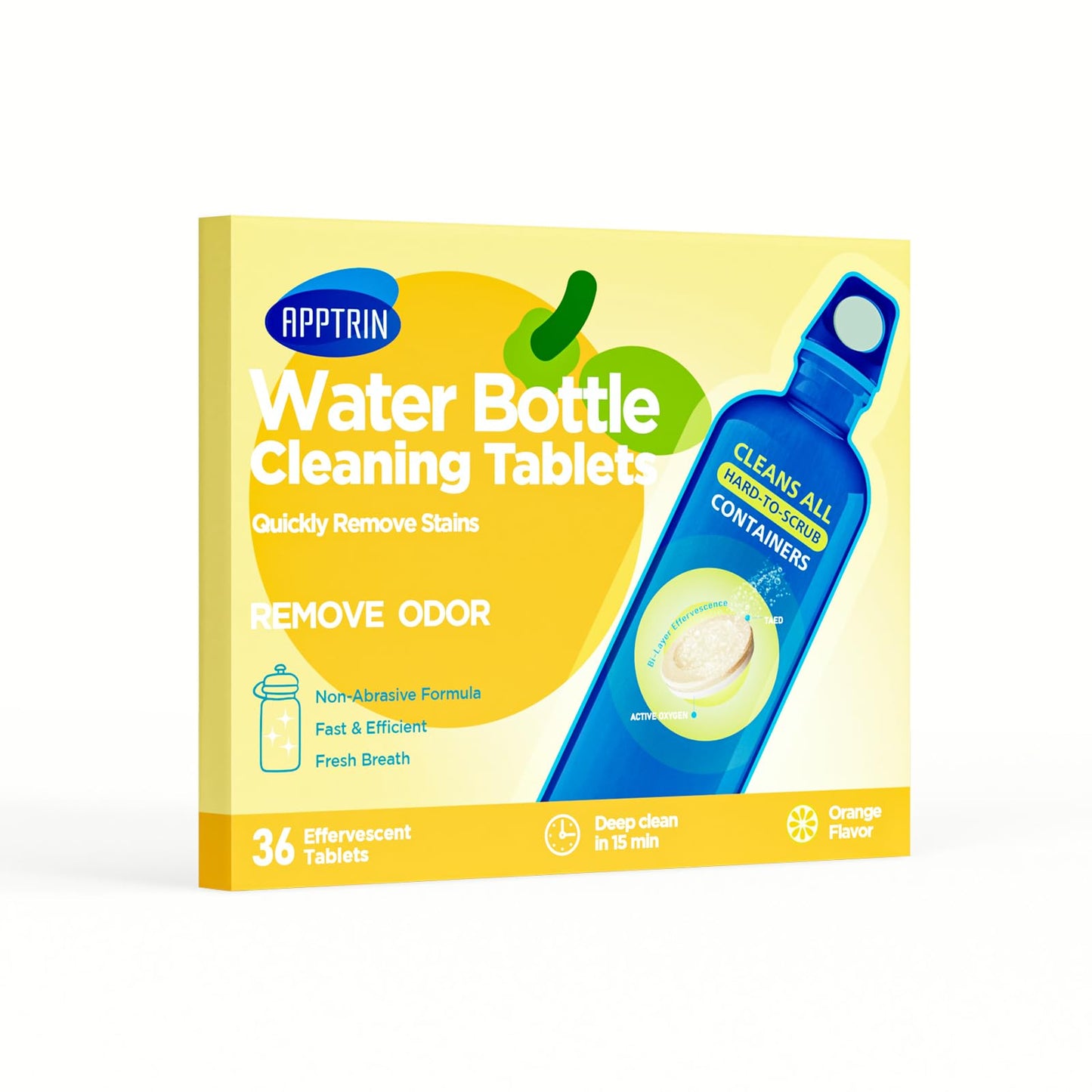 apptrin Water Bottle Cleaning Tablets, 36 Pack Bottle Clean Tablet Hydration Bladder Cleansing Tablets,Individually Packed, Orange Flavor