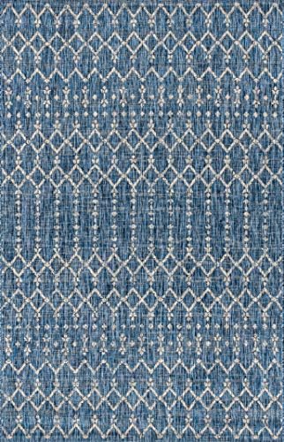 JONATHAN Y SMB108B-8 Ourika Moroccan Geometric Textured Weave Indoor Outdoor Area Rug, Bohemian, Rustic, Scandinavian Easy Cleaning,Bedroom,Kitchen,Backyard,Patio,Non Shedding, Navy/Light Gray, 8 X 10