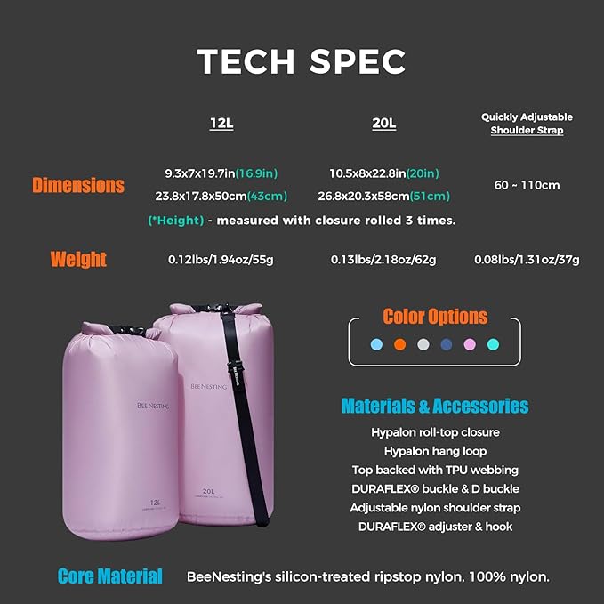 Ultralight Dry Bag Set for Backpacking, Waterproof Dry Sack for Camping, Hiking, Motorcycle, Lightweight Stuff Sack Set of 3 Pack