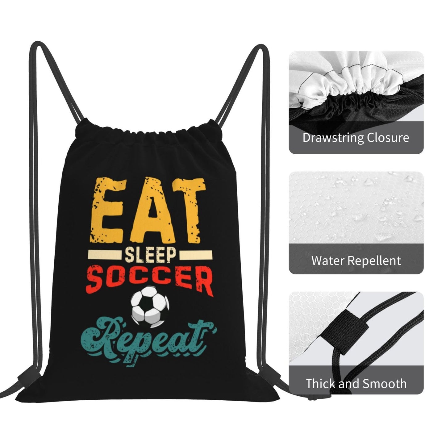 AIMASTZ Eat Sleep Soccer Cool Repeat Unisex Drawstring Backpack Bag Sport Gym Swim Travel Sackpack