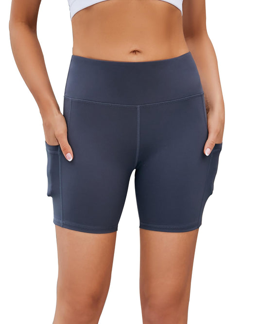 AHLW Buttery Soft Workout Biker Shorts with Pockets for Women High Waisted Stretchy Comfortable Athletic Running Yoga Shorts Dark Grey