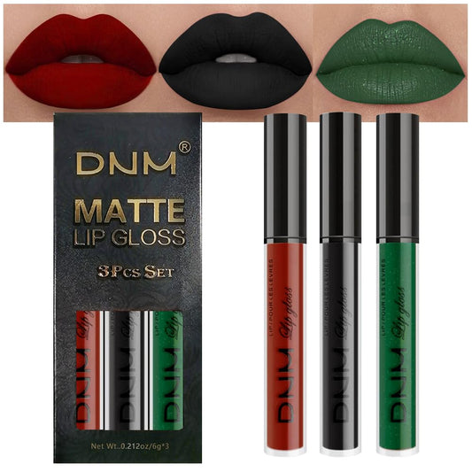 AMY'S DIARY Dark Red Green Black Matte Plum Liquid Lipstick 3Pcs Sets,224-hour Lipstick Long Lasting Permanent L Magic Lipstick Waterproof Lip Stain 24 Smudge Waterproof for Women (Set20)