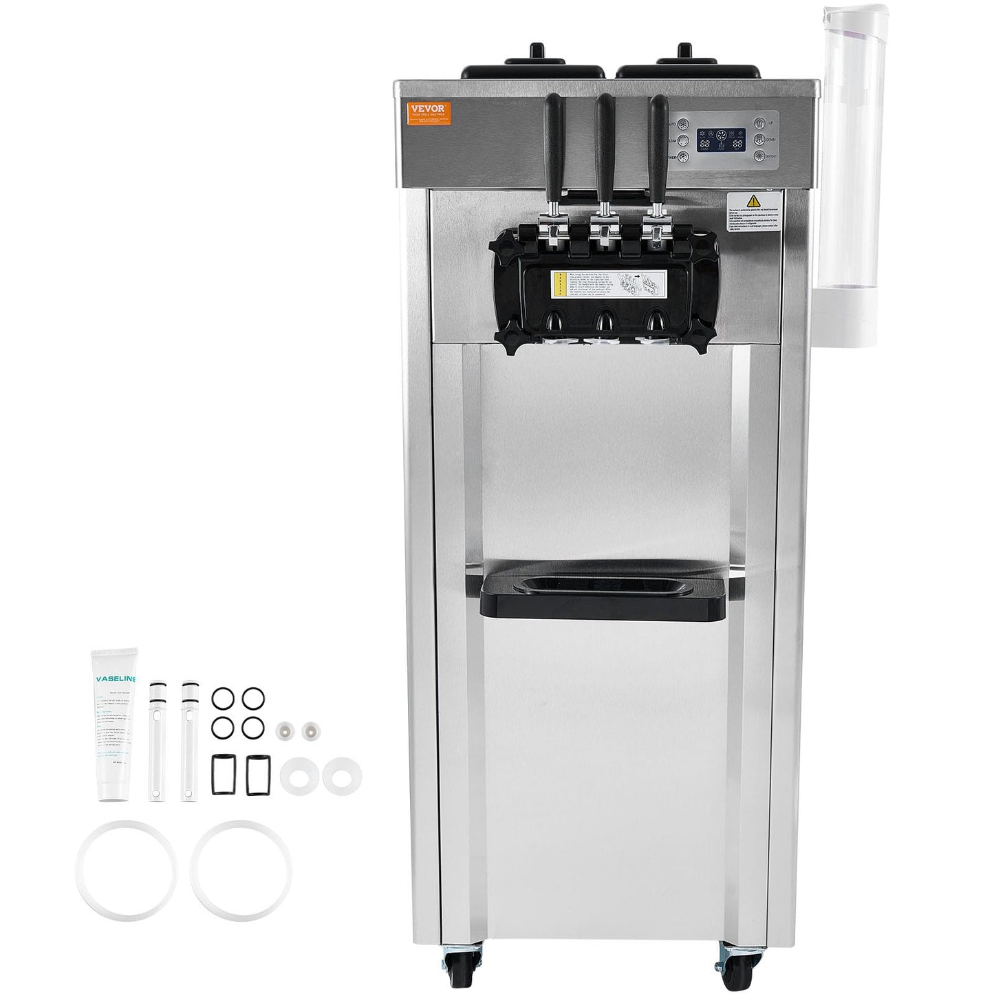 VEVOR 1850W Commercial Soft Ice Cream Machine 3 Flavors 5.5 to 8.2Gallon per Hour PreCooling at Night Auto Clean LCDPanel for Restaurants Snack Bar, Sliver