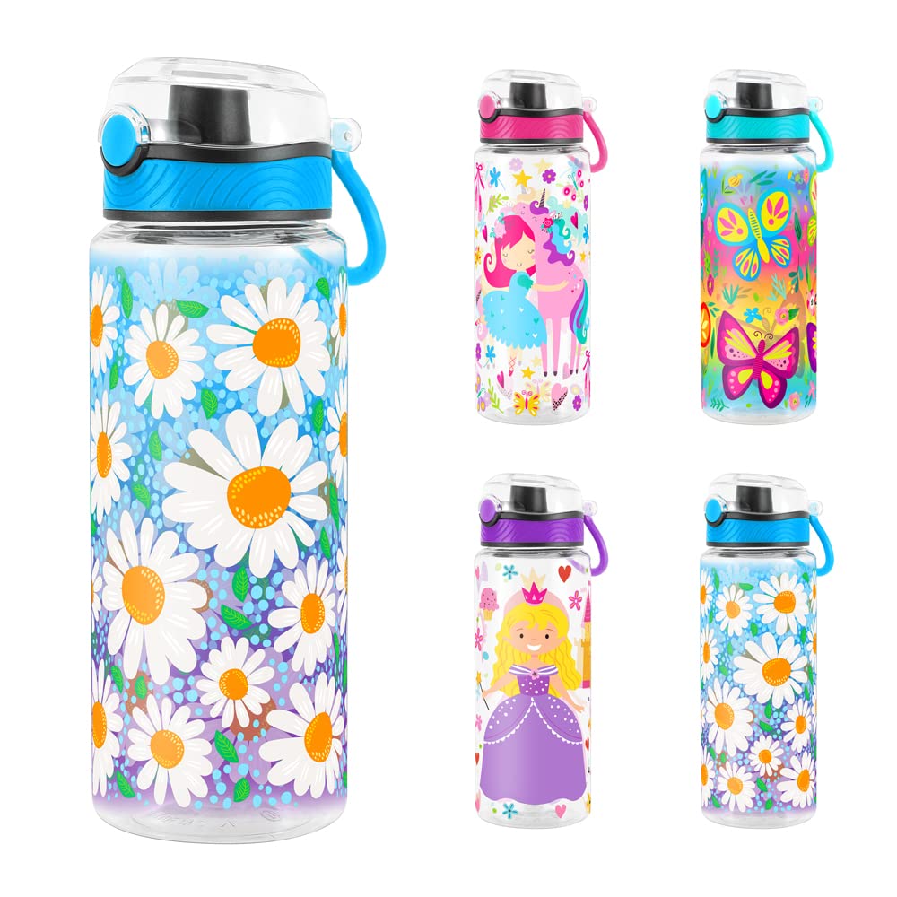Cute Water Bottle for School Kids Girls, BPA FREE Tritan & Leak Proof & Easy Clean & Carry Handle, 23oz/ 680ml - Daisy
