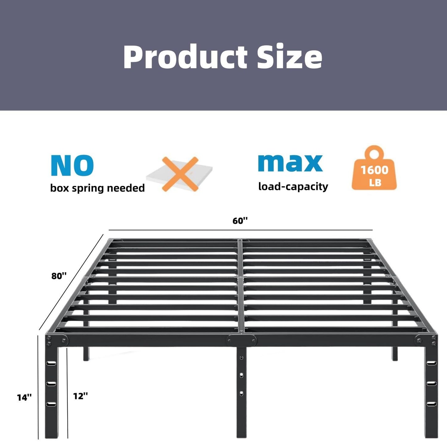 Approgreent Metal Queen Bed Frame, Durable Platform Queen Size Bed Frame, Heavy Duty Queen Bed Frame, No Box Spring Needed, Large Storage Space Under Bed, Quiet Without Noise Queen Bed Frame, Black