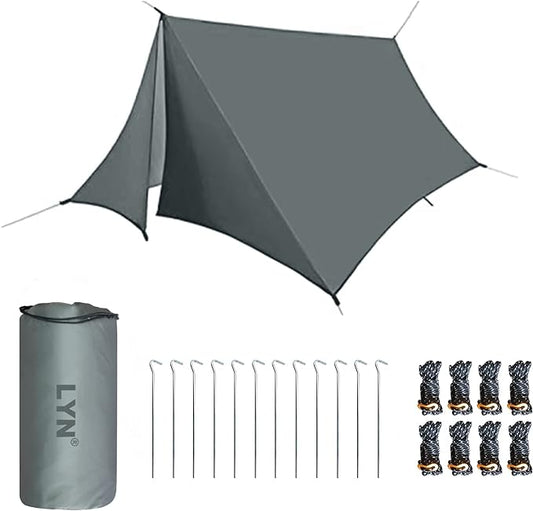Gigantic Shelter:LYN Supersize 4 Doors Ultralight Rain Fly Tent Tarp/Housefly-16.4'9.6', Packable Ripstop Waterproof Heat Preserved, for Backup Packing, Camping Tarp, Hammock Cover, Survival Shelter