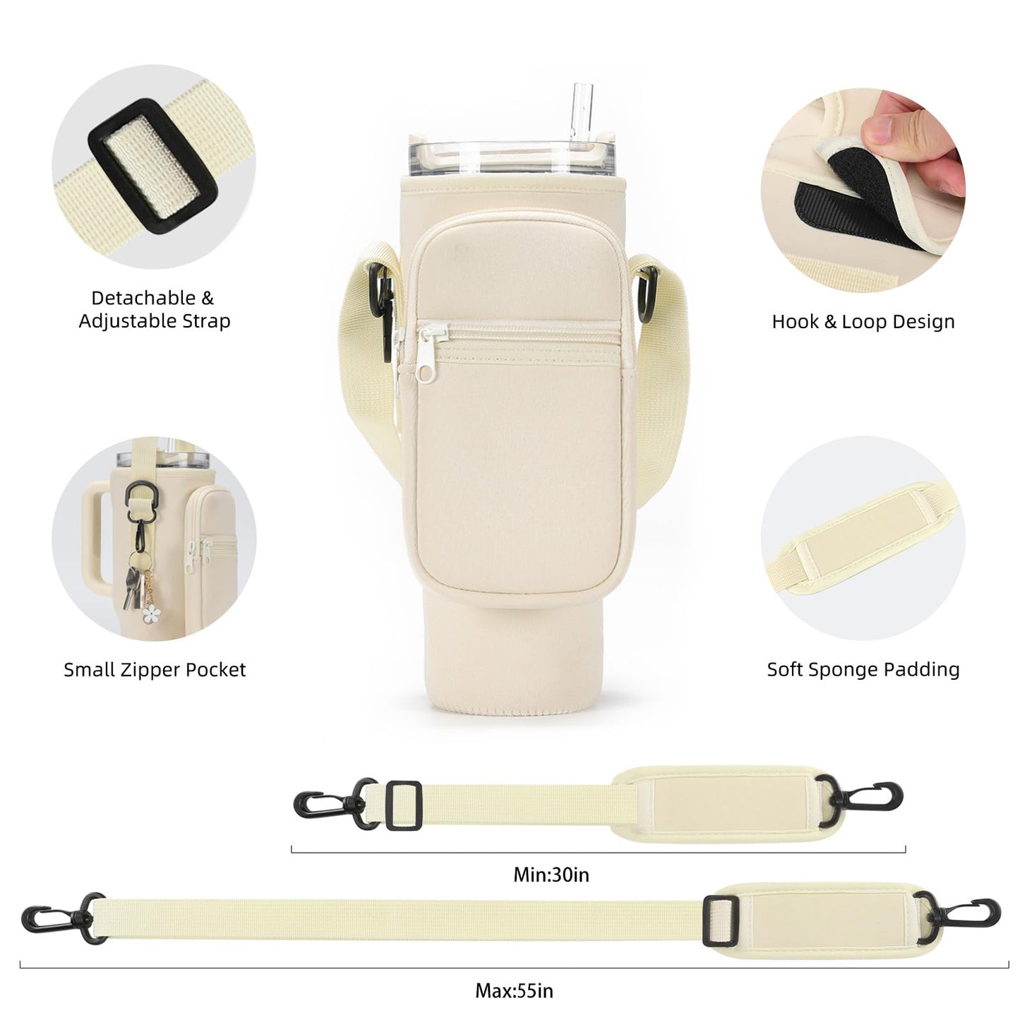 GOEWY Water Bottle Carrier Bag for Stanley 30oz Tumbler with Phone Pocket Water Bottle Holder with Strap Neoprene Water Bottle Pouch for Stanley Cup Accessories