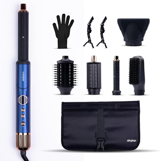 Airglop Air Styling & Drying System, Powerful Hair Dryer Brush & Multi-Styler with Auto-Wrap Curlers, Paddle Brush, Oval Brush