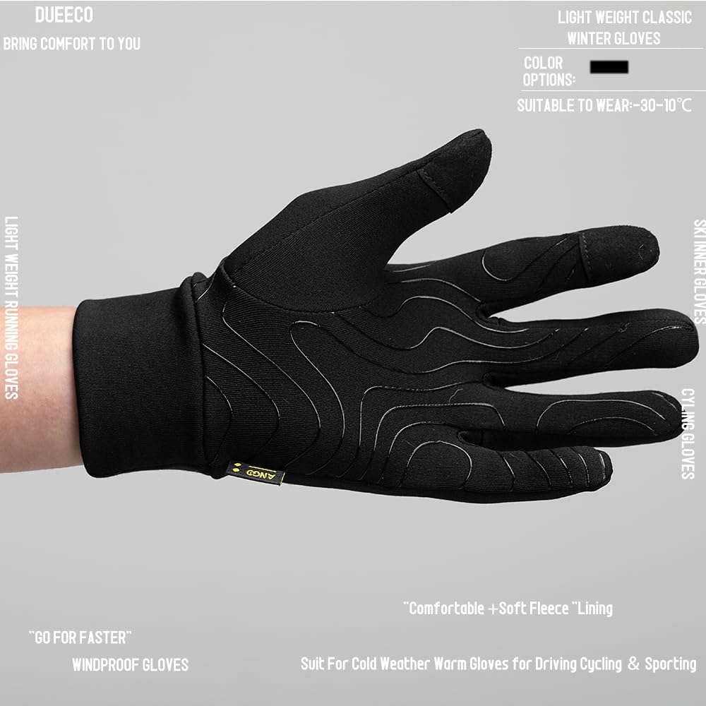 DUEECO Winter Gloves Men Women Touch Screen Driving Gloves Windproof Anti Slip Heated Glove Hands Warm Thermal Gloves for Hiking Driving Running Bike Cycling (Large)