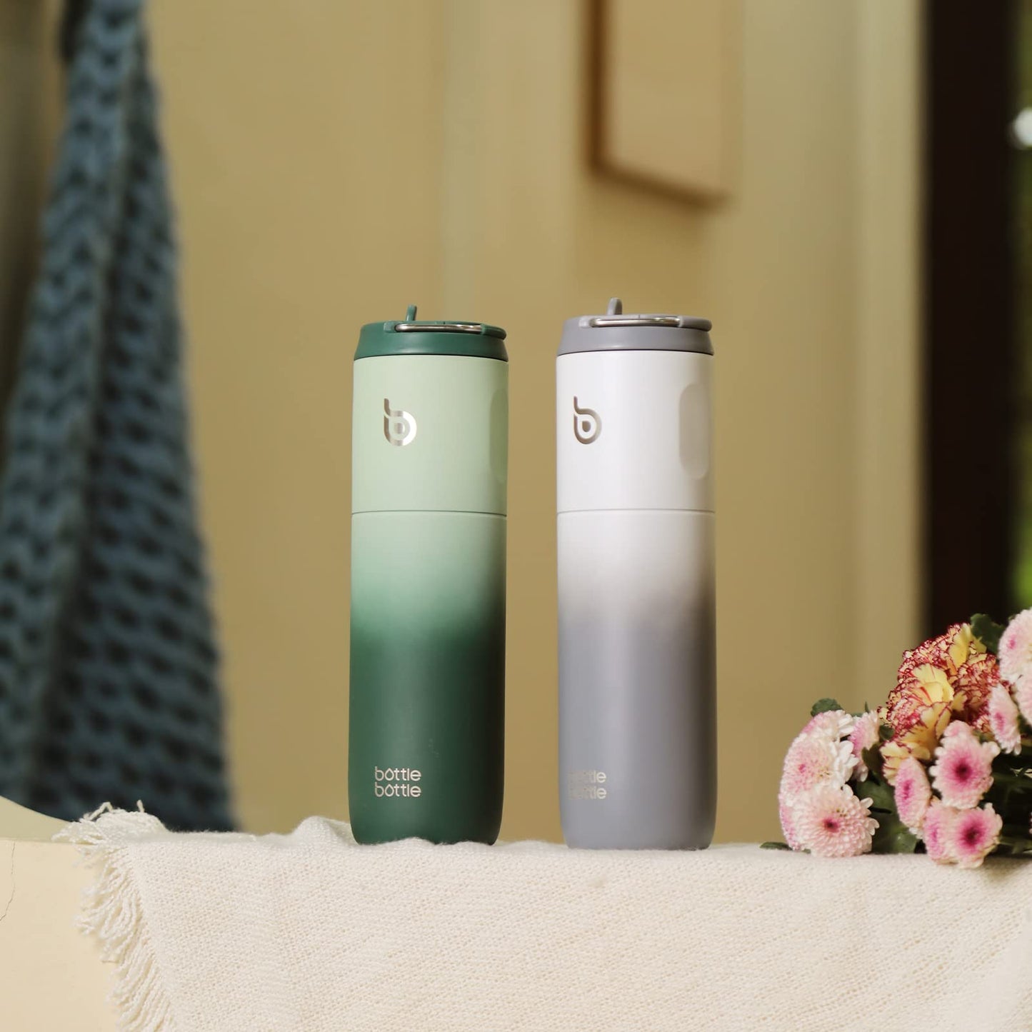 BOTTLE BOTTLE Insulated Water Bottle 24oz with Straw Lid and Handle for Sports Travel Gym Stainless Steel Water Bottles Double-Wall Vacuum Metal Thermos Bottles Leak Proof BPA-Free (green gradient)