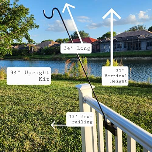 Long Hook Kits Ideal for Bird Feeders, Lighter Flower Baskets, Chimes, etc. for Vertical Spindled Deck Railings Only ((2) 34" on a 24" Mount)
