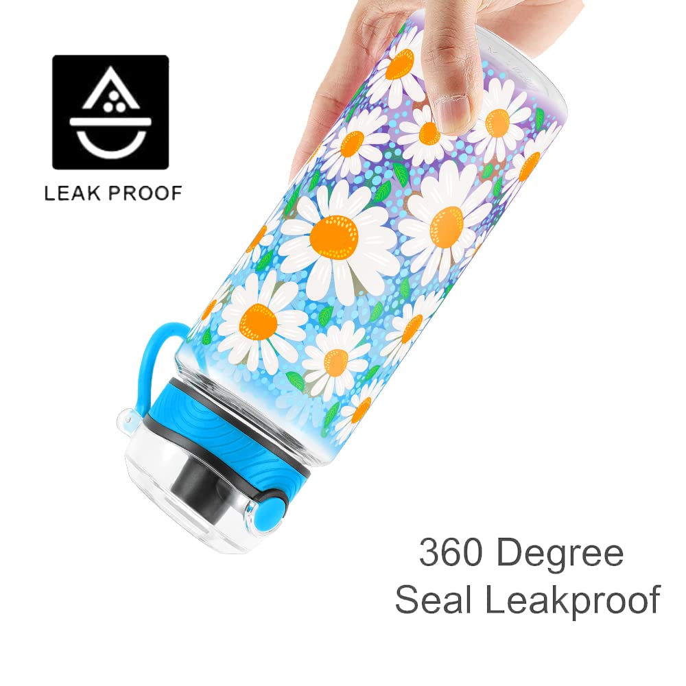 Cute Water Bottle for School Kids Girls, BPA FREE Tritan & Leak Proof & Easy Clean & Carry Handle, 23oz/ 680ml - Daisy