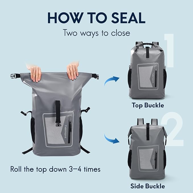 Haimont Waterproof Backpack Dry Bag Floating Roll Top Dry Sack Durable Backpack for Kayaking, Surfing, Rafting, Fishing, 30L