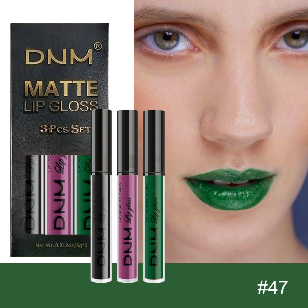 AMY'S DIARY Purple Green Black Matte Plum Liquid Lipstick 3Pcs Sets,24-hour Lipstick Long Lasting Permanent L Magic Lipstick Waterproof Lip Stain 24 Smudge Waterproof for Women (Set18)
