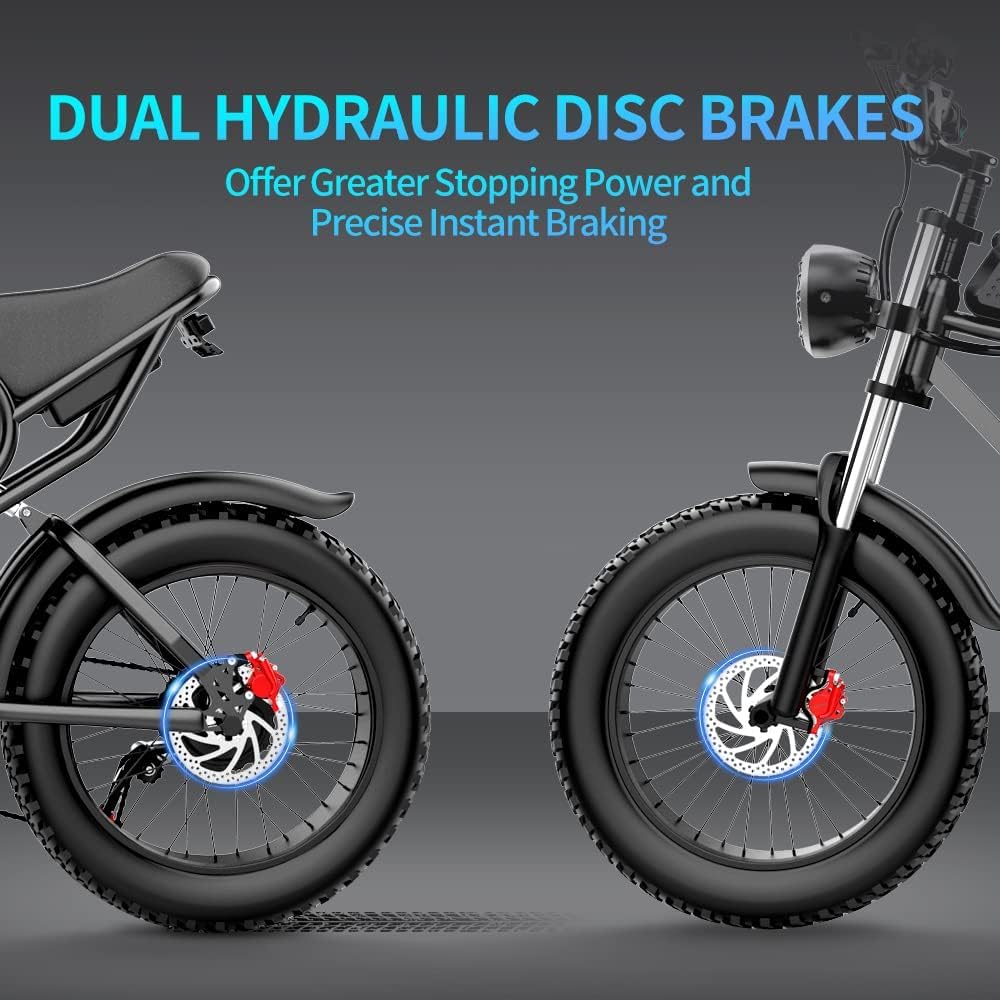 Ridstar Electric Bike for Adults, 1000/2000W, 25/30/37MPH,48V-52V, 20AH,40AH Battery, Max 50-180 Miles Electric Motorcycle, 20" Fat Tire Dirt Bike, Shamano 7-Speed E-Bike