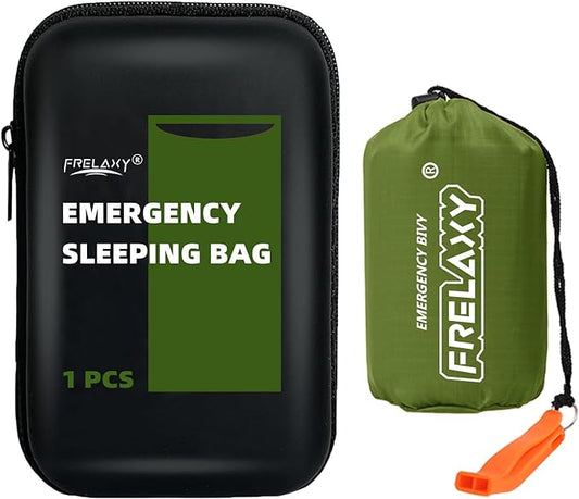 Frelaxy Emergency Sleeping Bag 1-Pack/2-Pack, Extra-Thick Compact Survival Bivy with Whistle, Storage Pouch, and EVA case, Perfect for Survival Kits