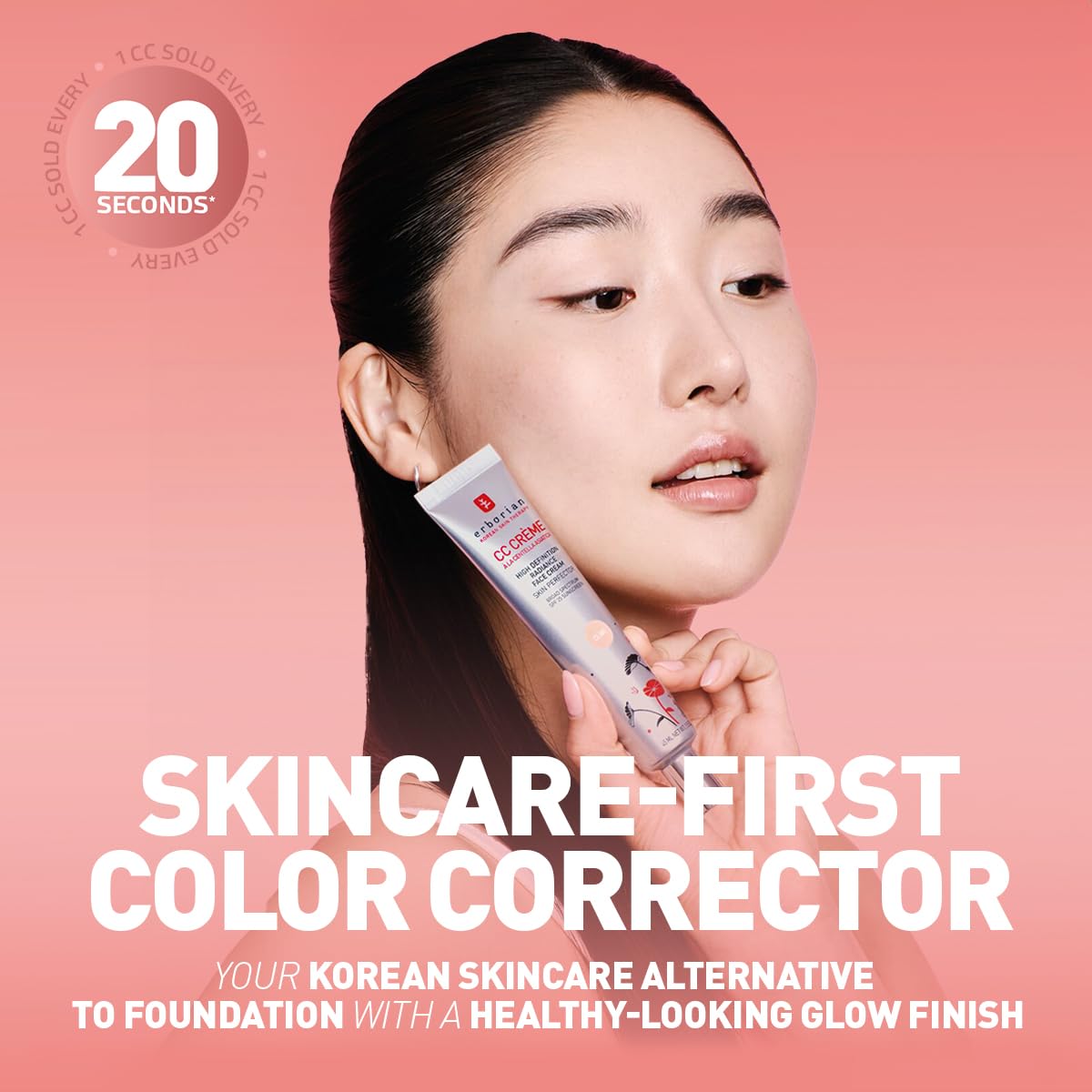 Erborian Color Correcting CC Cream with Centella Asiatica, Tan (Dore) - Light Multi-Purpose Facial Concealer with Illuminating Finish Soothes & Hydrates - SPF Korean Skincare Skin Perfector - 0.5 Oz