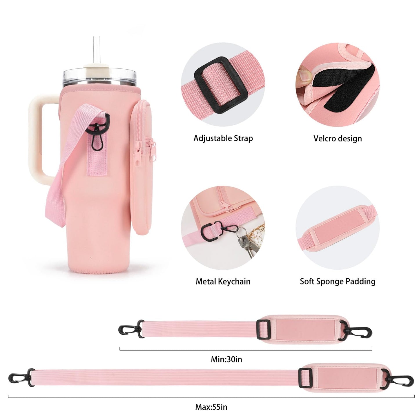 GOEWY Water Bottle Carrier Bag for Stanley 30oz Tumbler with Phone Pocket Water Bottle Holder with Strap Neoprene Water Bottle Pouch for Stanley Cup Accessories