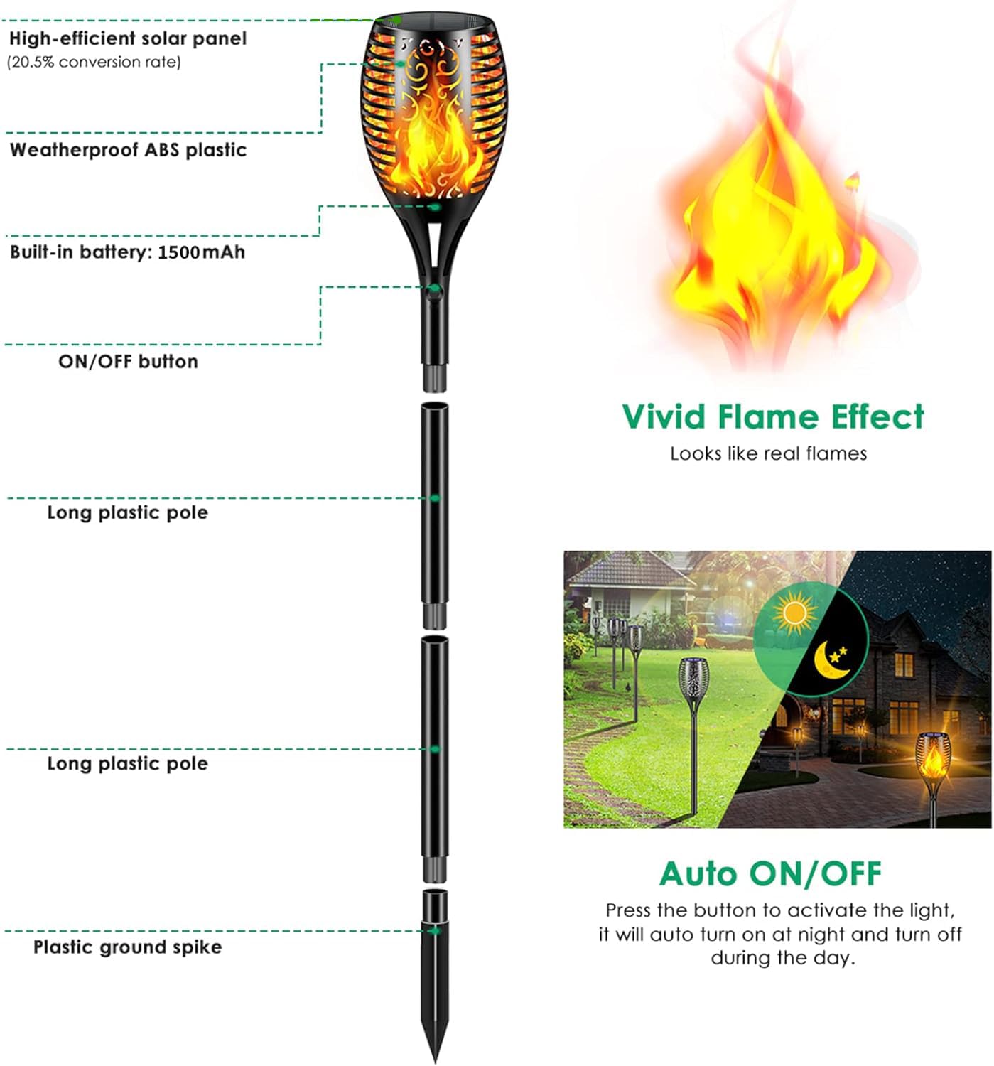 Aigleya Solar Lights Outdoor 99 LED Higher & Larger Flickering Flame Solar Torch Lights 43" Waterproof Outdoor Lighting Solar Powered Pathway Lights Christmas Decorations for Garden Patio Yard, 4Pack