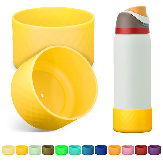 Alwenid 2PCS Silicone Water Bottle Boot for Owala 40 Oz, Anti-Slip Protective Sleeve Bottom Bumper Protector for FreeSip, Twist, and Flip Stainless Steel Water Bottles (Yellow)